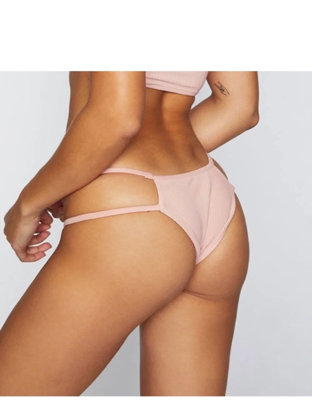 NWT Frankie’s Bikinis Vintage Rose Shea Ribbed Top size L Jaymi Bottoms size M